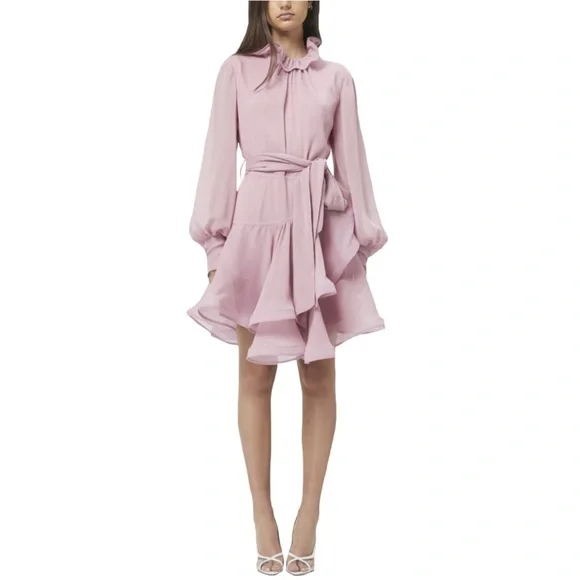 Elliatt | Dresses | Elliatt Callie Dress In Rose Dusty Pink Ruffled Aline  Open Back Belted Tie M